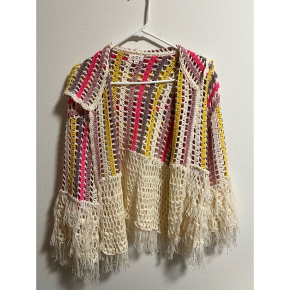 POL Multicolor striped crochet fringe beach hoodie, size medium - Picture 3 of 5
